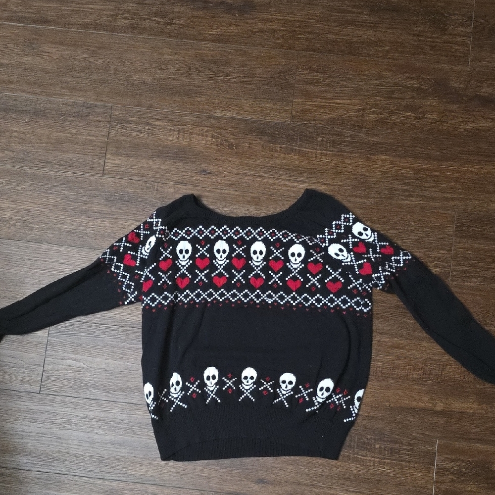 Torrid Black and Red Crew Neck Skull Sweater